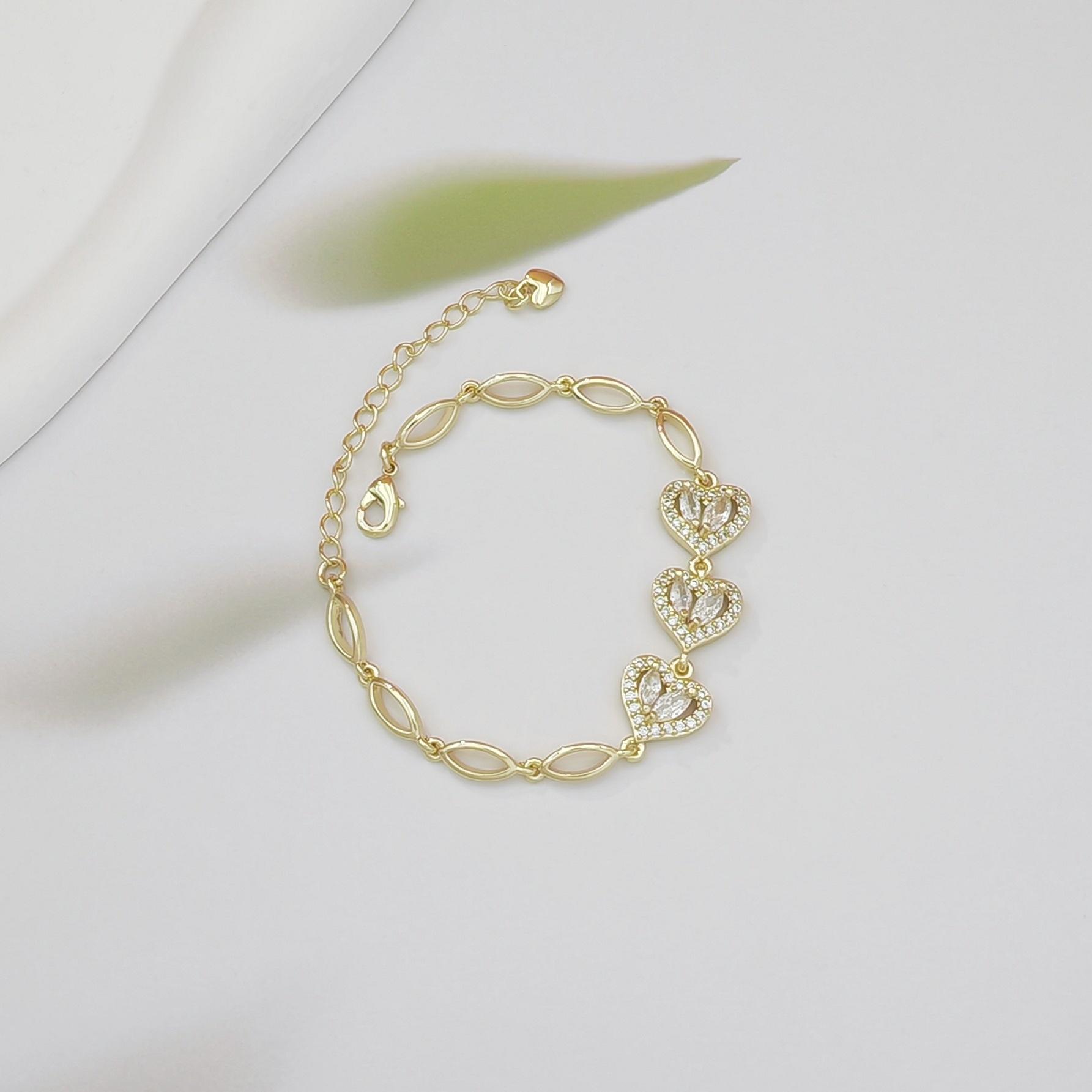 Cute Heart & Waterdrop CZ Bracelet for Women Korean Style Dainty Minimalist Jewelry Delicate Aesthetic Accessory Trendy Sweet Design for Daily Wear, Dates, Parties & Gift Giving