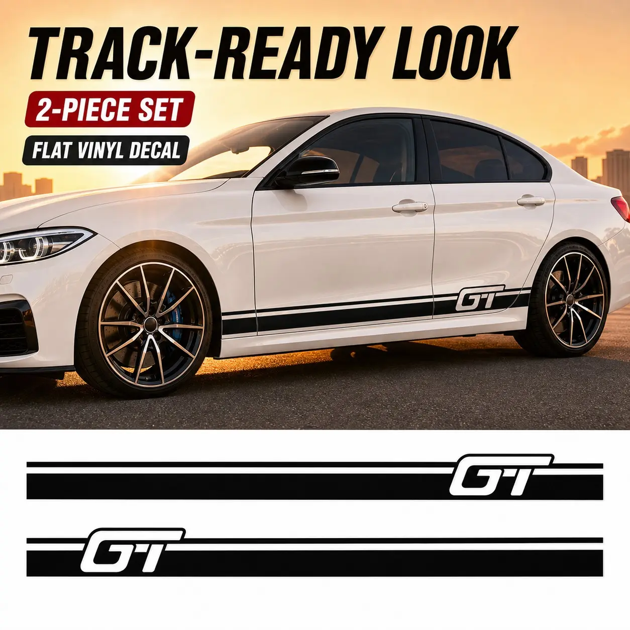 Track-Ready Look in Minutes! 🔥 2PCS GT Side Stripe Decals for Your Car. Premium Flat Vinyl, Racing Style with Bold GT Logo. 220cm Long, Universal Fit. Easy DIY Install — No Shop Needed!
