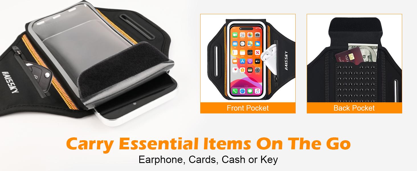 AGS Phone Armband for Running 3D Design Cell Phone Armband with Zipper Pocket for Earbuds Car Keys, Water Resistant Sport Arm Band for iPhone 14 13 12 11 Pro Galaxy S20 S30 Fit Up to 6.9'' with Phone Case
