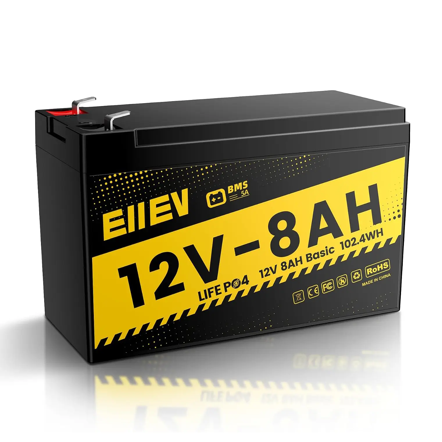 12V 8Ah Lithium Battery,4000+Cycles 12V LiFePO4 Battery Built-in BMS 5A,Deep Cycle Lithium Iron Phosphate Rechargeable Batteries for Small UPS,Power Wheels,Fish Finder,Ride-on Toy,Camping