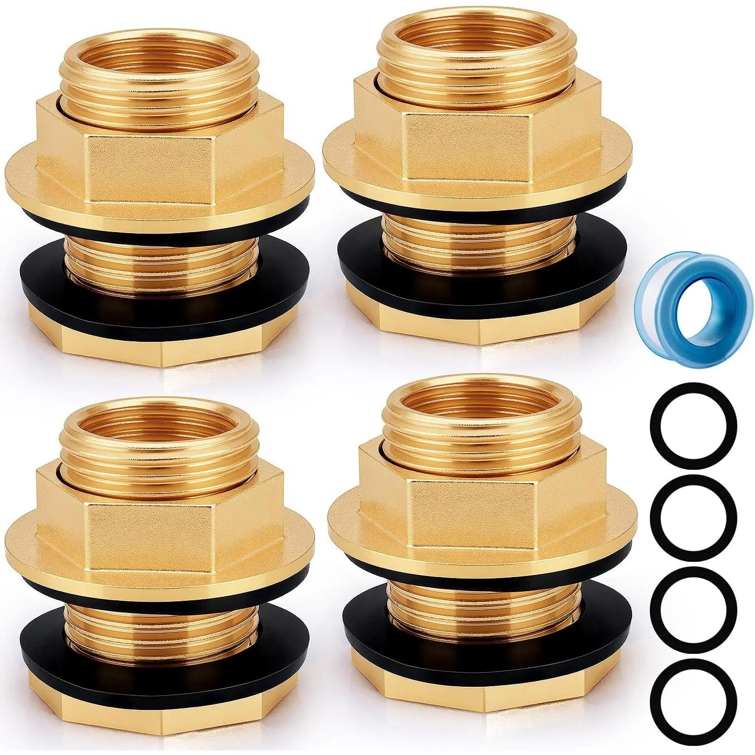Brass Water Tank Connector Bulkhead Tank Fitting 1/2" Female 3/4" GHT Male Water Tank Connector 4PCS