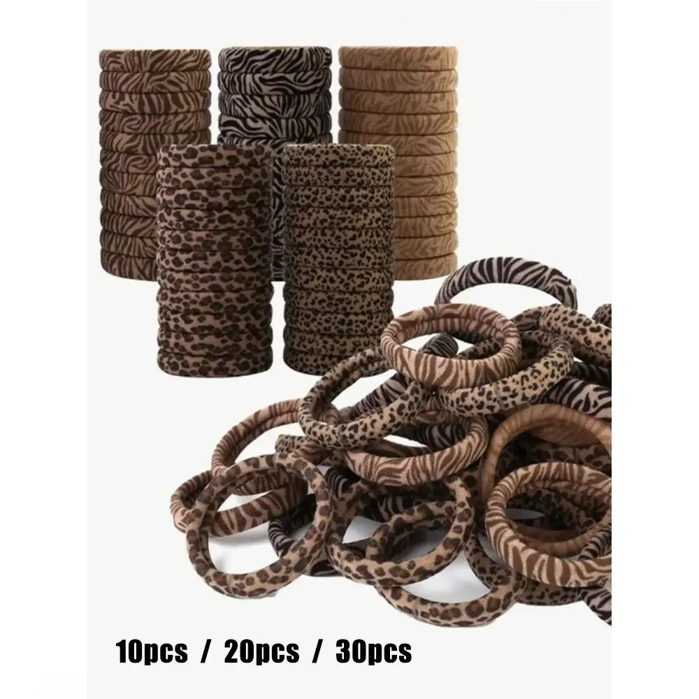 2026 Trend Leopard Print Elastic Hair Ties for Ladies, Soft 2in Hair Bands Suitable for Thick Hair, 5 Colors Cute Ponytail Holders with Bag Charm
