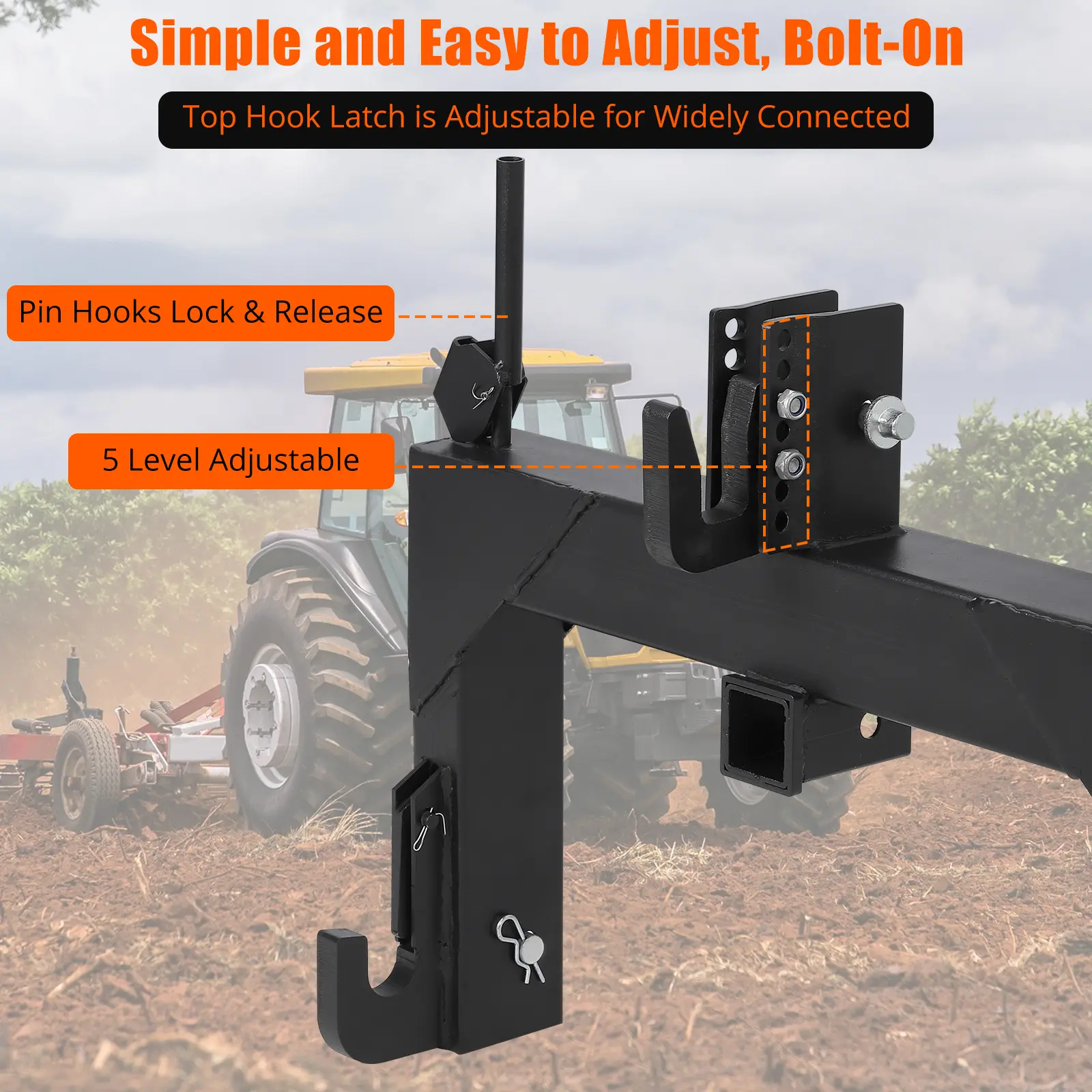【Garvee】3-Point Quick Hitch Tractor Attachment, Bolt-On Quick Release Tow Hitch, Reinforced Steel, 3000lbs Cap., 5-Position Bolt System, 14.5-17.5 inches Heavy Lift, Maintenance-Free Weatherproofing, 31.30 x 24.61 x 9.33 in (Vibrant Colors Available)