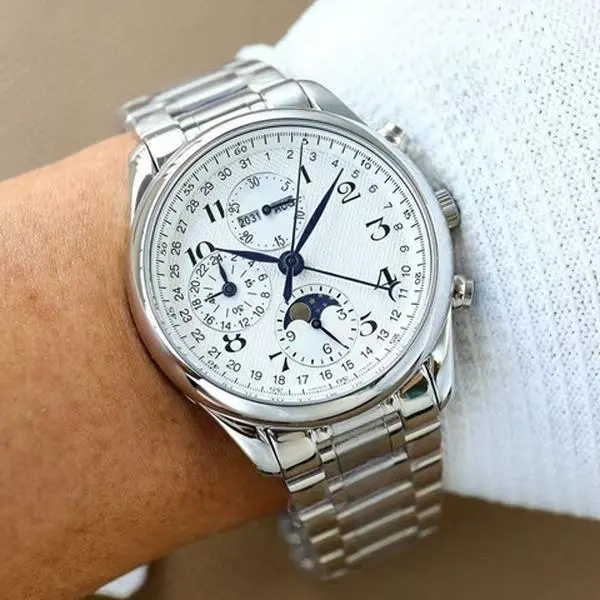 Mechanical quartz watch Eight-needle moon phase