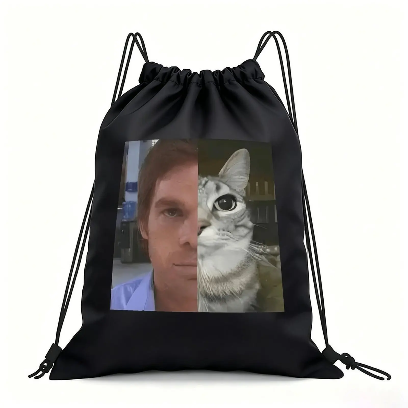 Portable Drawstring Sack Bag with Custom Graphic Print, Waterproof Polyester String Backpack for Gym Workout Swimming Hiking