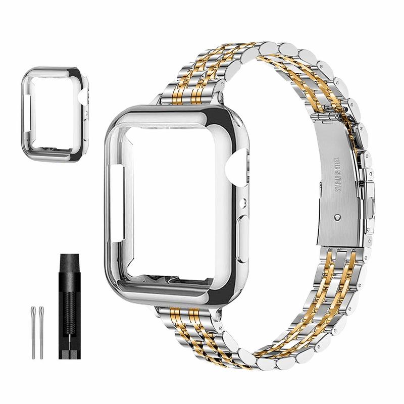 Stainless Steel Smartwatch Band with Protective Case, Smart Watch Accessories, Compatible with Apple Watch Series 9/8/7/6/5/4/3/2/1, SE and SE 2 #TOP PICKS