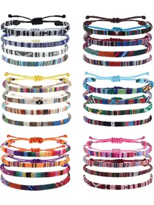 24 Pcs Boho Surfer Bracelet Anklet Set, Adjustable Beaded Anklets, Handmade Braided Bracelet, Colorful Summer String Rope, Unisex Beach Jewelry