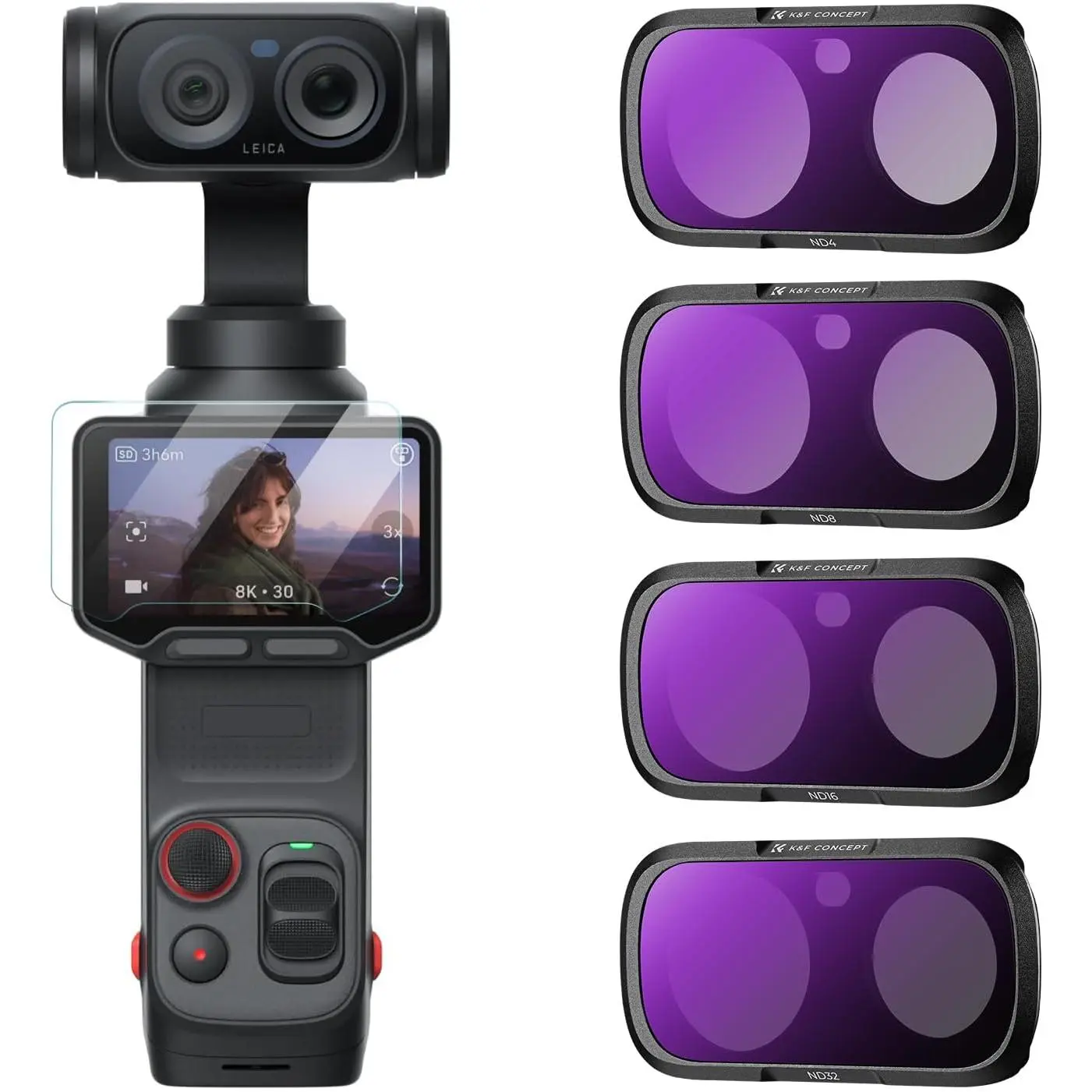 K&F CONCEPT 4-Pack ND Filter Kit Compatible with Insta360 Luna Ultra | ND4 + ND8 + ND16 + ND32 Neutral Density Filter with Magnetic Mount, Optical Glass, Ultra-Slim, Stowable for Vlog, FI061
