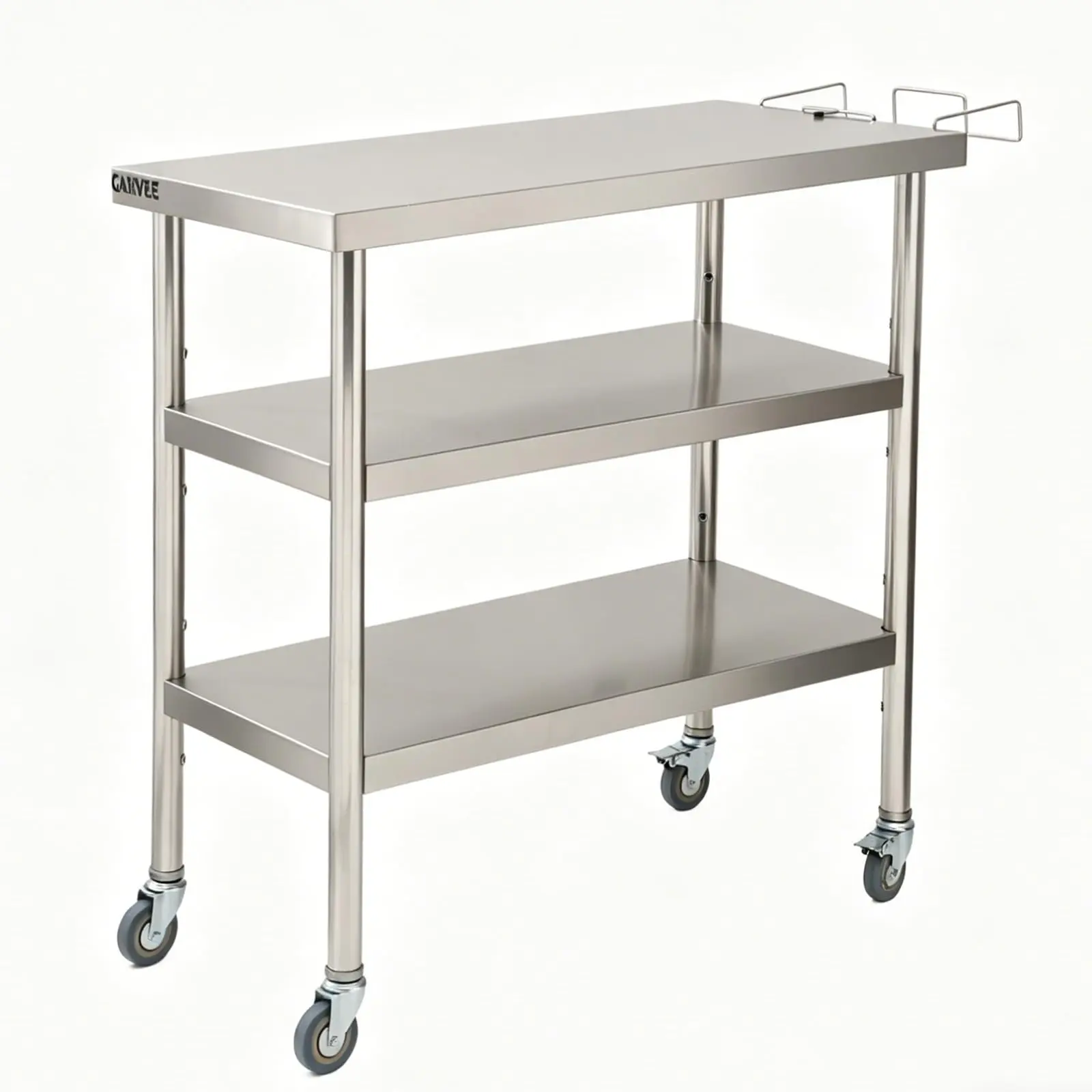 Triple Layer Heavy Duty Stainless Steel Commercial Work Table – 36x24x35in – Mobile Prep Station with Casters, Storage & Trash Shelf, Side Hooks – Durable Industrial Kitchen Utility Table for Restaurants