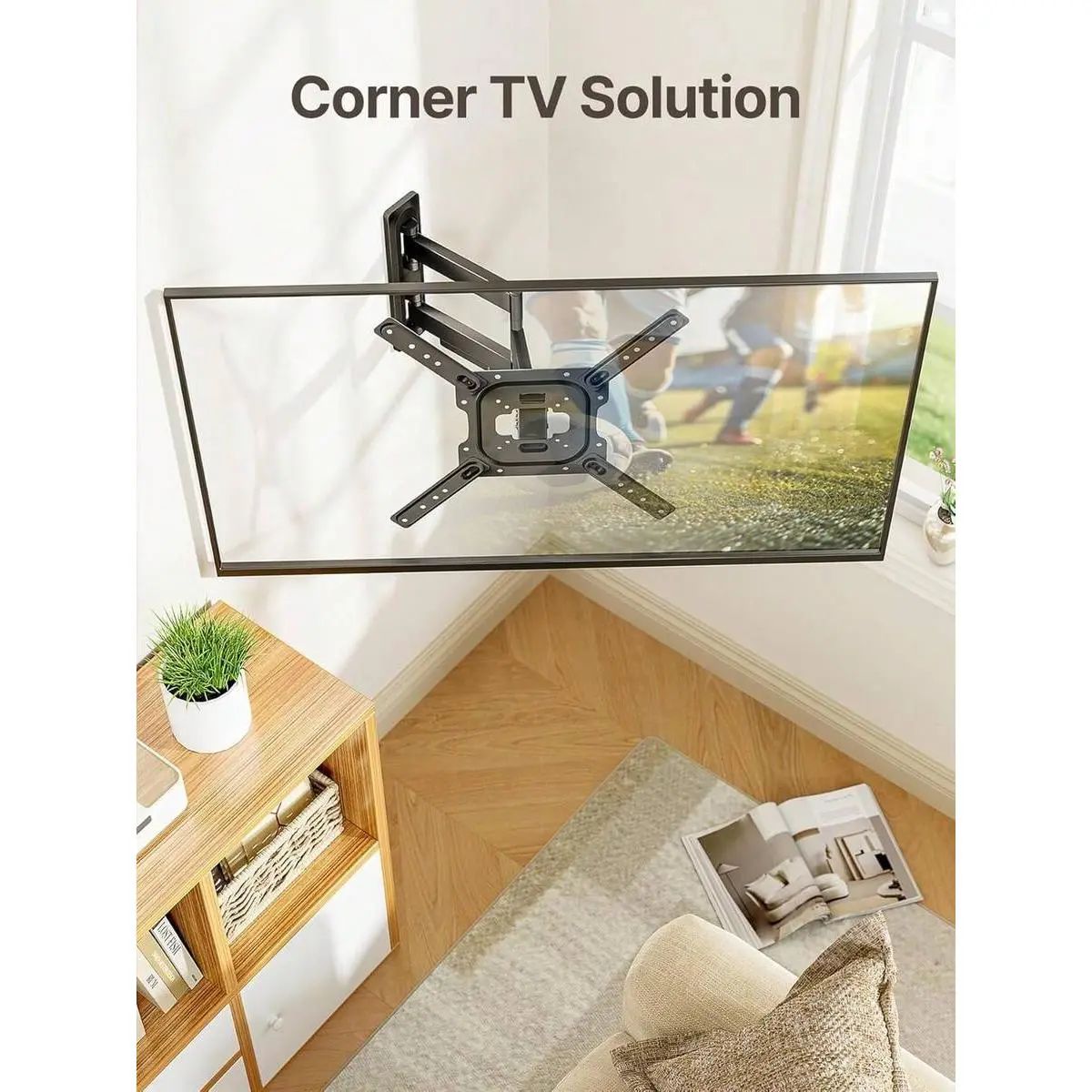Carbon Steel Full Motion Wall Bracket, Adjustable Bedroom TV Stand Mount for 23-65" TVs, Articulated Swivel Tilt Design, Max VESA 400x400mm, Max Load 77lbs, Perfect Center Structure