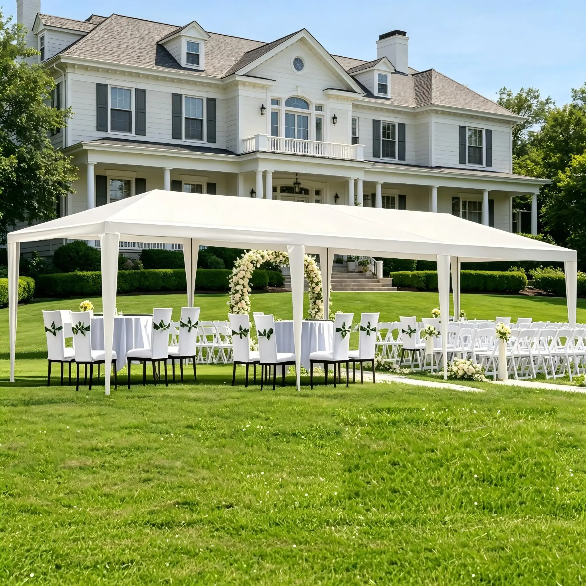 Gaomon 10x20/10x30 FT Outdoor Party Tent, White Wedding Gazebo Canopy with Steel Frame, Waterproof PE Cover for Patio Garden BBQ Event, Easy Assembly, Anchors Included