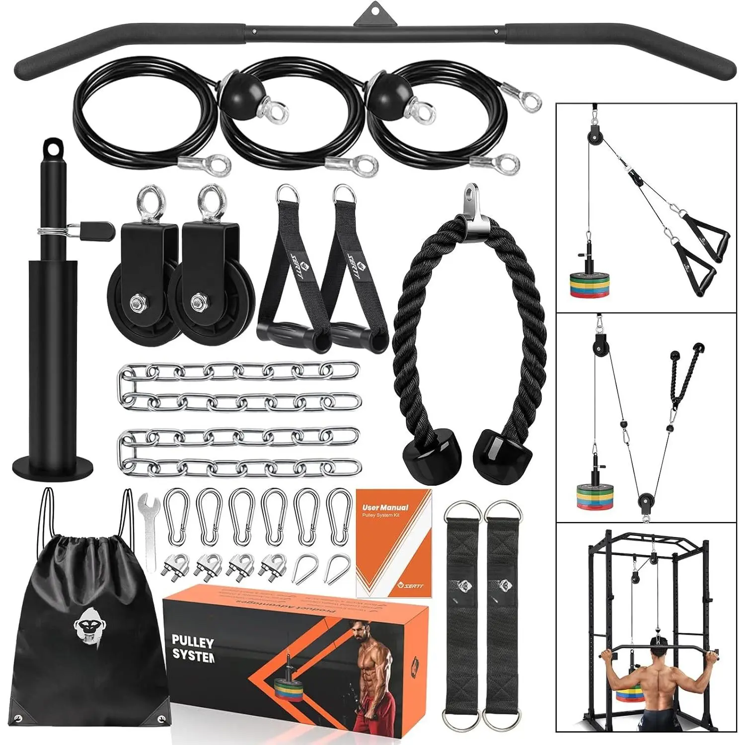 Gym Pulley System - Tricep Workout, Lat Pulldown, Biceps , Triceps, , , Forearm, Weight  for Squat Rack, Garage