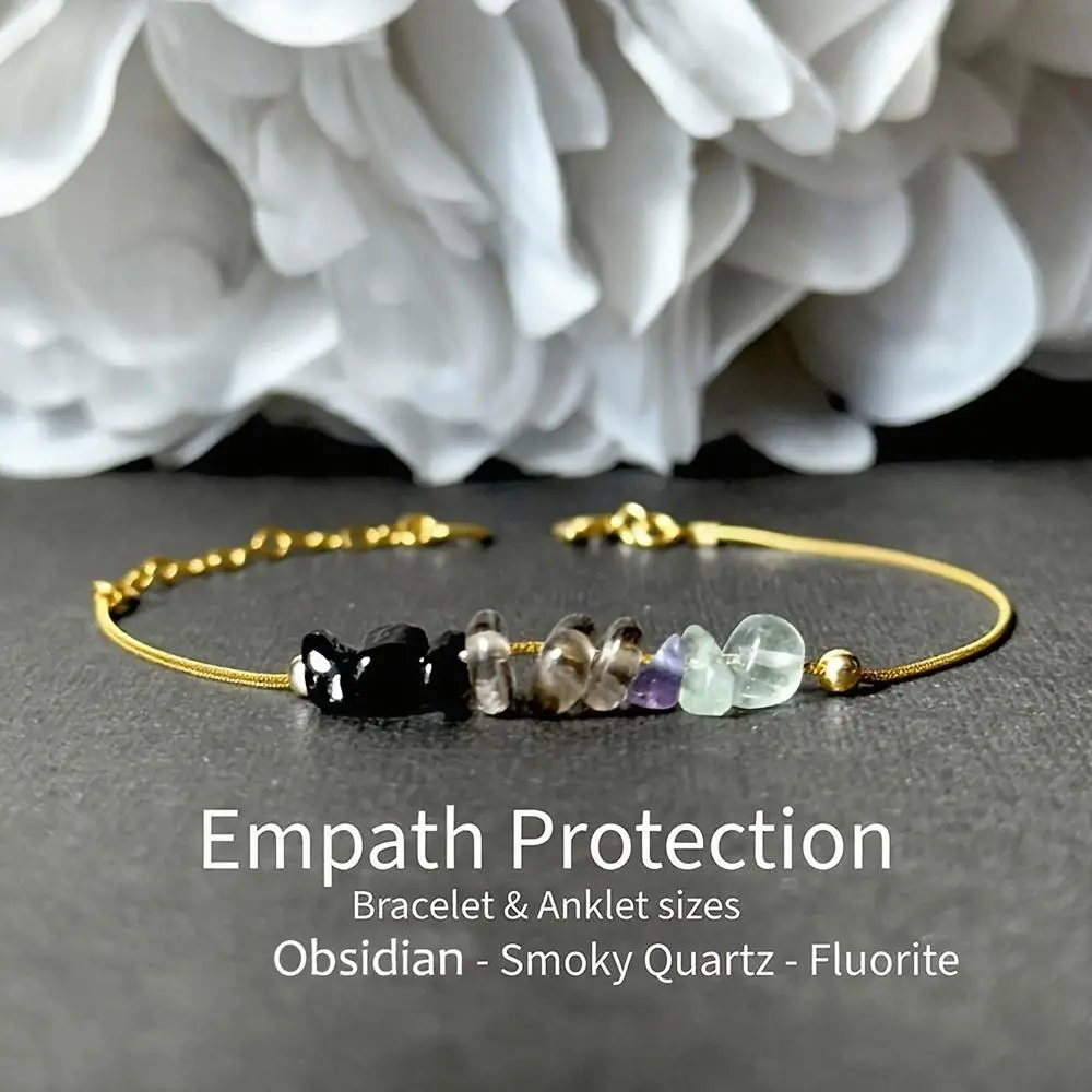Crystal Chip Bracelet with Obsidian, Smoky Quartz & Fluorite, Handcrafted Minimalist Jewelry with an Adjustable Fit for Everyday Wear