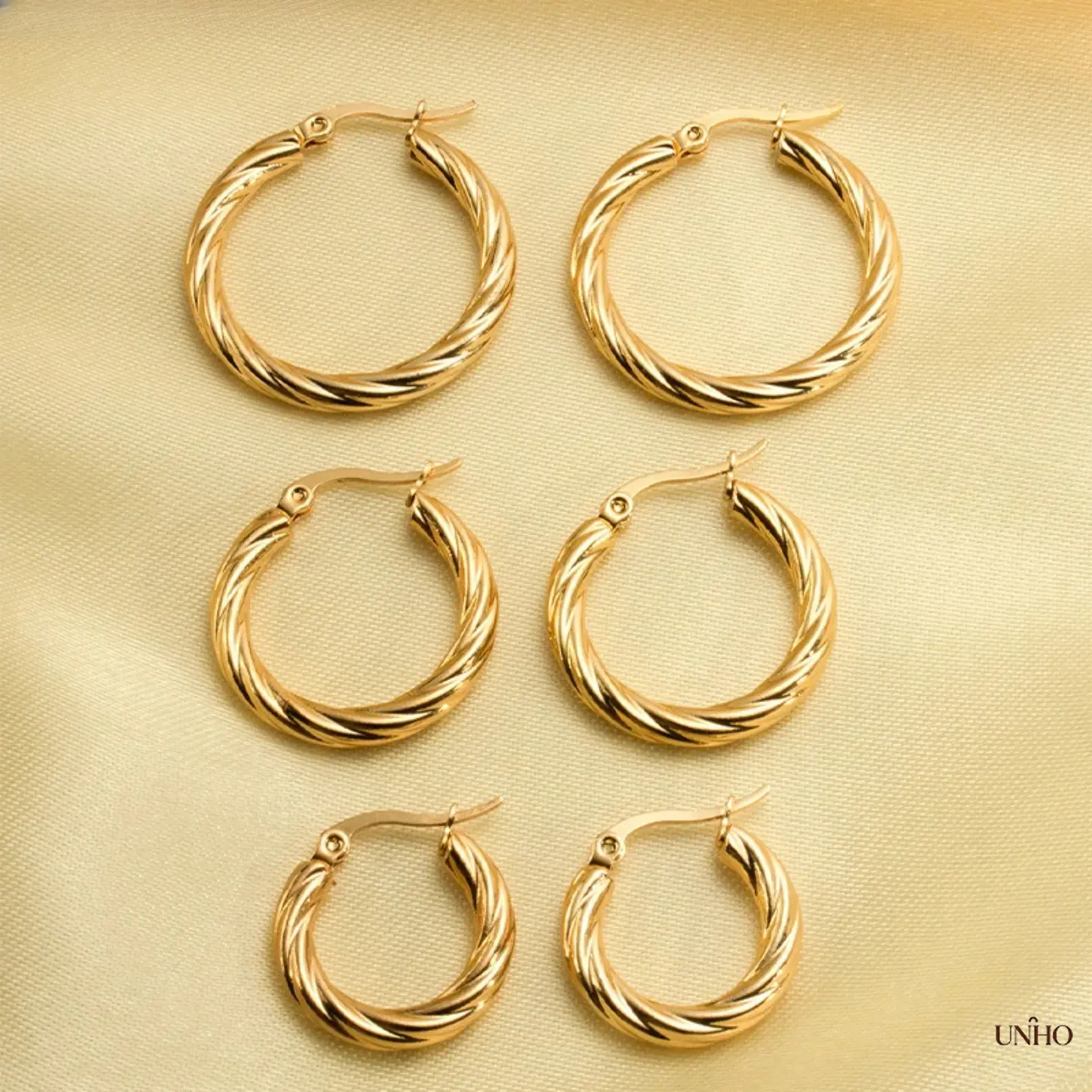 Gold‑Plated Twisted Hoop‑Earring 3‑Pair Set For Women, Tarnish‑Proof Stainless‑Steel Earrings, Stackable Vintage Statement Jewelry For Daily‑Wear And Party Occasions
