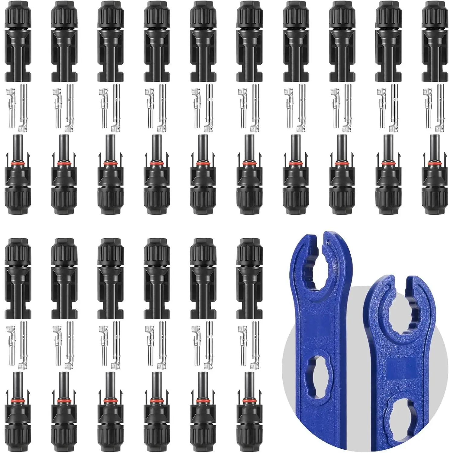 32 PCS Solar Panel Connectors MC4, 16 Pairs Male/Female + 2 Wrenches IP67 Waterproof 1000V/30A Solar Connectors,for Solar Power Systems (10AWG)