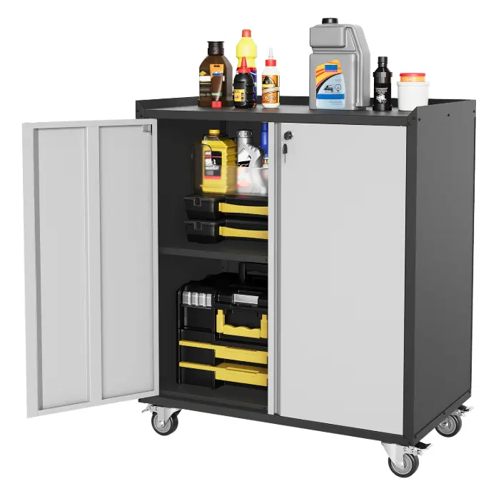 38" Heavy-Duty Rolling Garage Storage Cabinet - Locking Metal Cabinet with Shelves & Workbench Top for Garage, Workshop, Home Organization