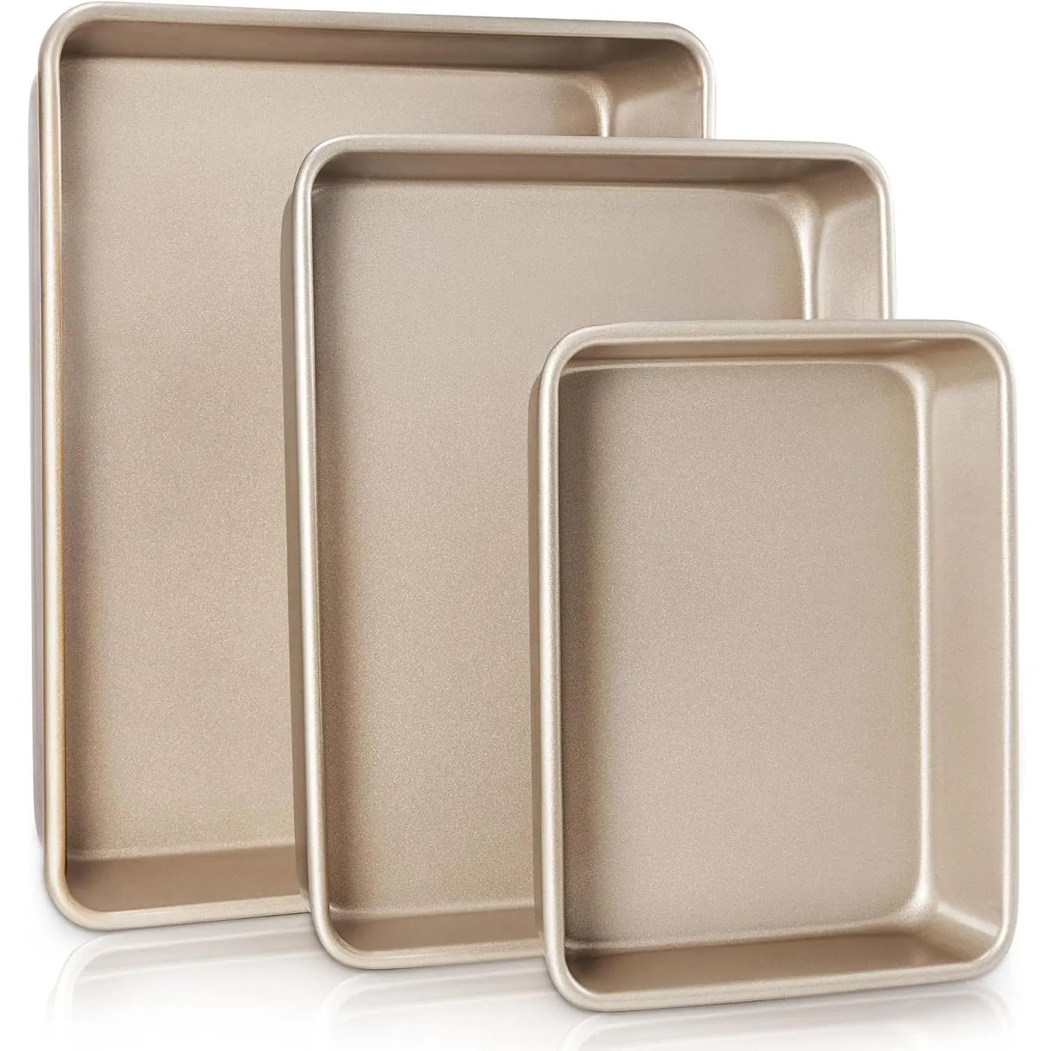 Deep Baking Pans Set for Oven, Nonstick Rectangle Sheet Cake Pans for Baking, 13/11/9 Inch Rectangular Oven Tray for Cooking Brownie Lasagna, Stackable Multi-Depth Golden Bakeware