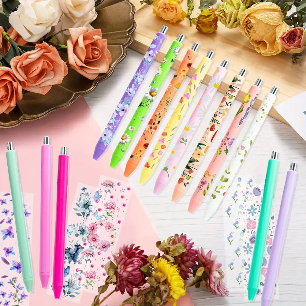 30pcs/60pcs Spring Flower UV DTF Pen Wraps And Pen Set, HD Print UV DTF Pen Wraps, Pretty And Cute Stationery Pens, Gift Office Supplies for Her Mom Sisters Friends Family Birthday Gifts