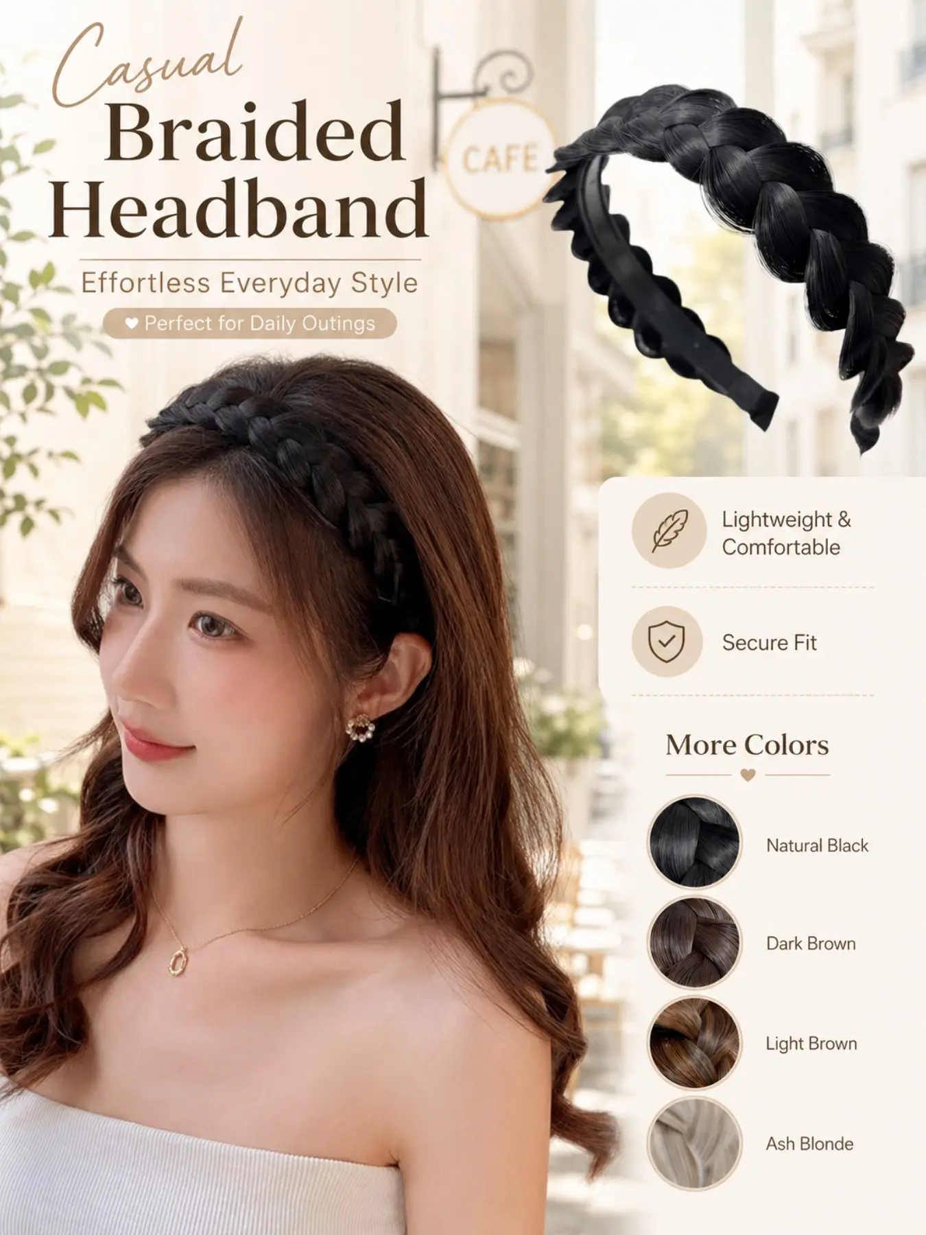 Women’s Braided Ponytail Hair Extension, Heat-Resistant Synthetic Fiber Fake Hairpiece with Non-Slip Headband, Easy-to-Wear Hair Accessory for Daily Styling