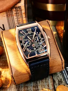 Punk Style Barrel Men's Quartz Watch, Night Glow Waterproof Retro Analog Watch, Business Casual Pin Fastening, Gift for Students