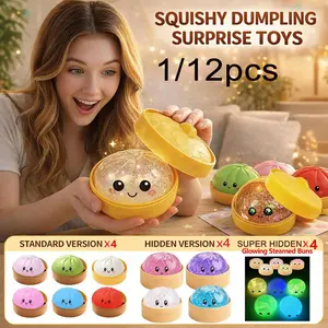 [Blind Box] 2026 New Glitter Dumpling Squishy with Steamer Box, Soft Sensory Fidget Stress Ball Squishy Steamed Bun Squeeze Tool for Adult Stress & Anxiety Relief, dumplings stress balls, Kawaii Squishies, Sparkly Squishies, Dumpling Stress Balls