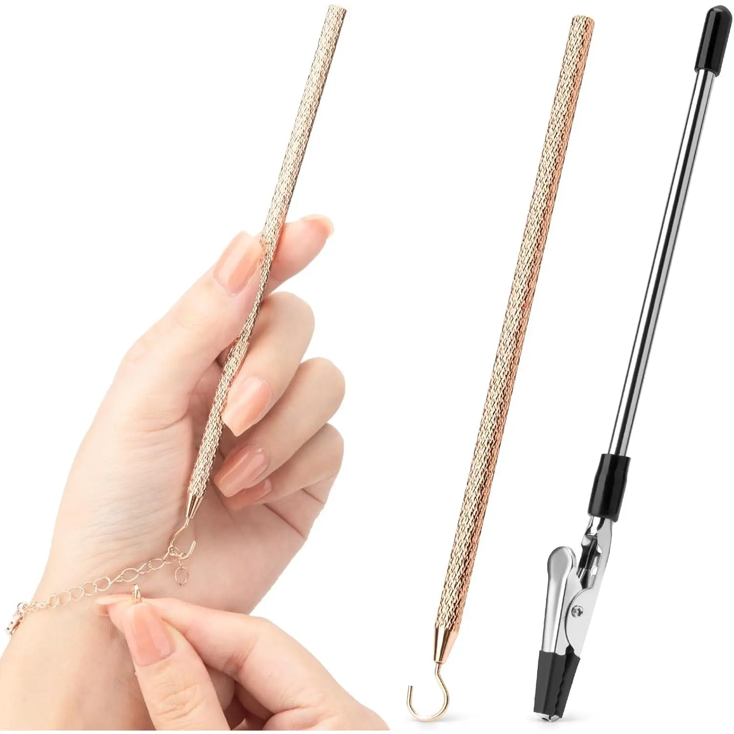 2 count Bracelet Helper Tool, Portable Bracelet Helper with Rubber Tip Clip and 1mm Round Hook for Necklaces, Watches and   Wear