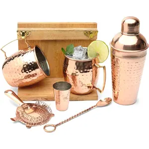 Moscow Mule Mugs (Set of 2 Mugs) 18 Oz - Stand with Brass Hooks, 18 inches bar Spoon, 1 Shot Glass, 1 Shaker, 1 Stainer