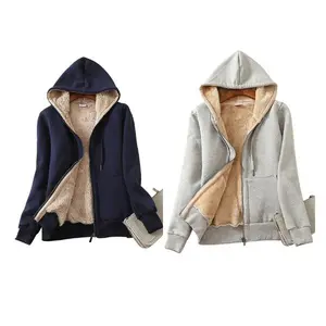 Ommig Womens Zip Up Hoodies Sherpa Lined Fleece Thermal Jacket Full Zip Winter Warm Casual Thick Coats Pockets