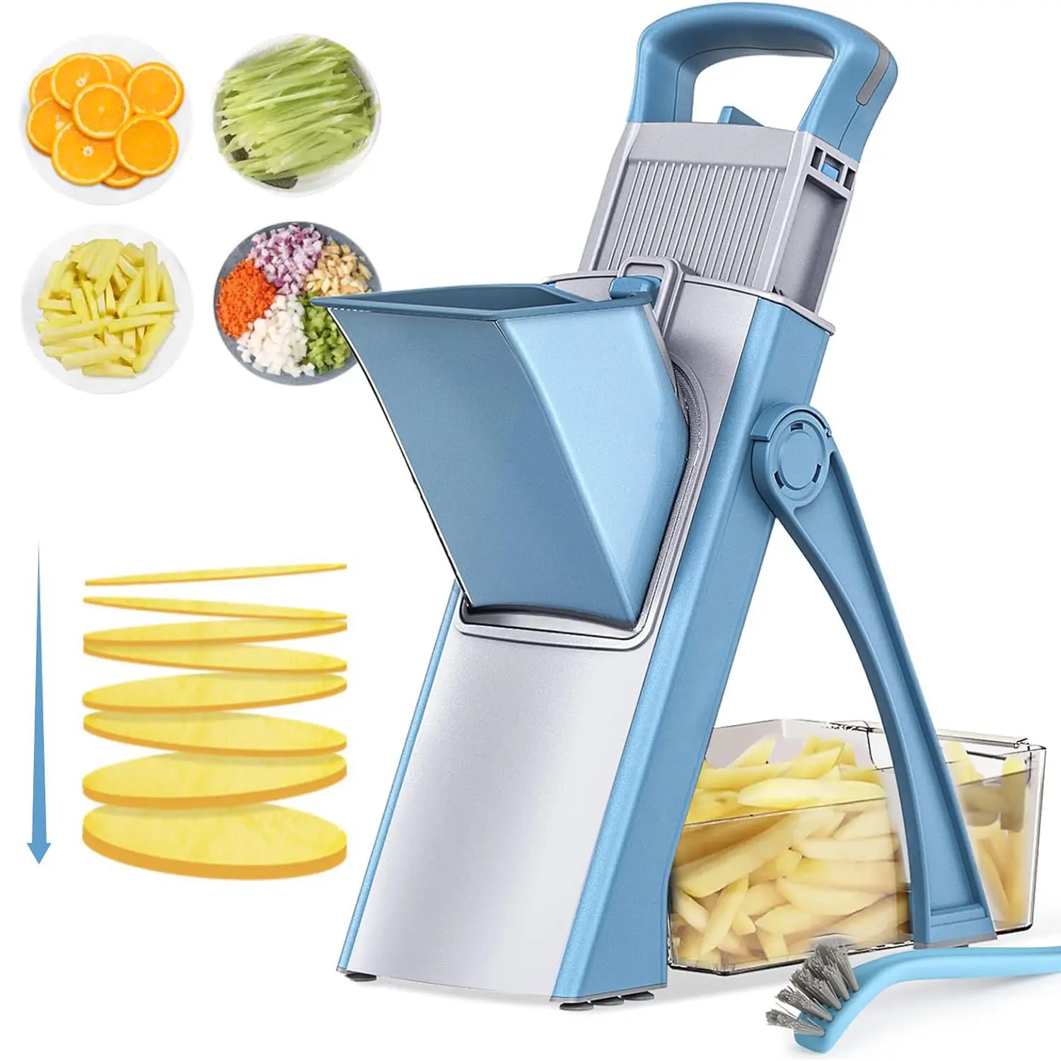 Home Standing Vegetable Slicer, Multi-Functional Chopper, Non-Slip Stable Base, Replaceable Blades, Kitchen Tool for Vegetables and Fruits
