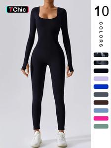 women's solid ribbed long sleeve sports playsuit tummy control jumpsuit, workout ribbed long sleeve exercise bodycon jumpsuit, seamless jumpsuits one-piece yoga suit, summer outfits 2024