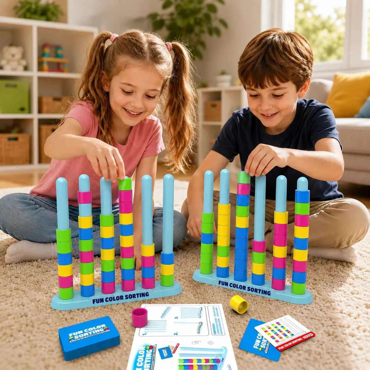 2-Person Fast-Paced Color Sorting Stacking Game Toy, Stem Early Learning Puzzle, Enhances Hand-Eye Coordination, Ages 3-8, Family Fun