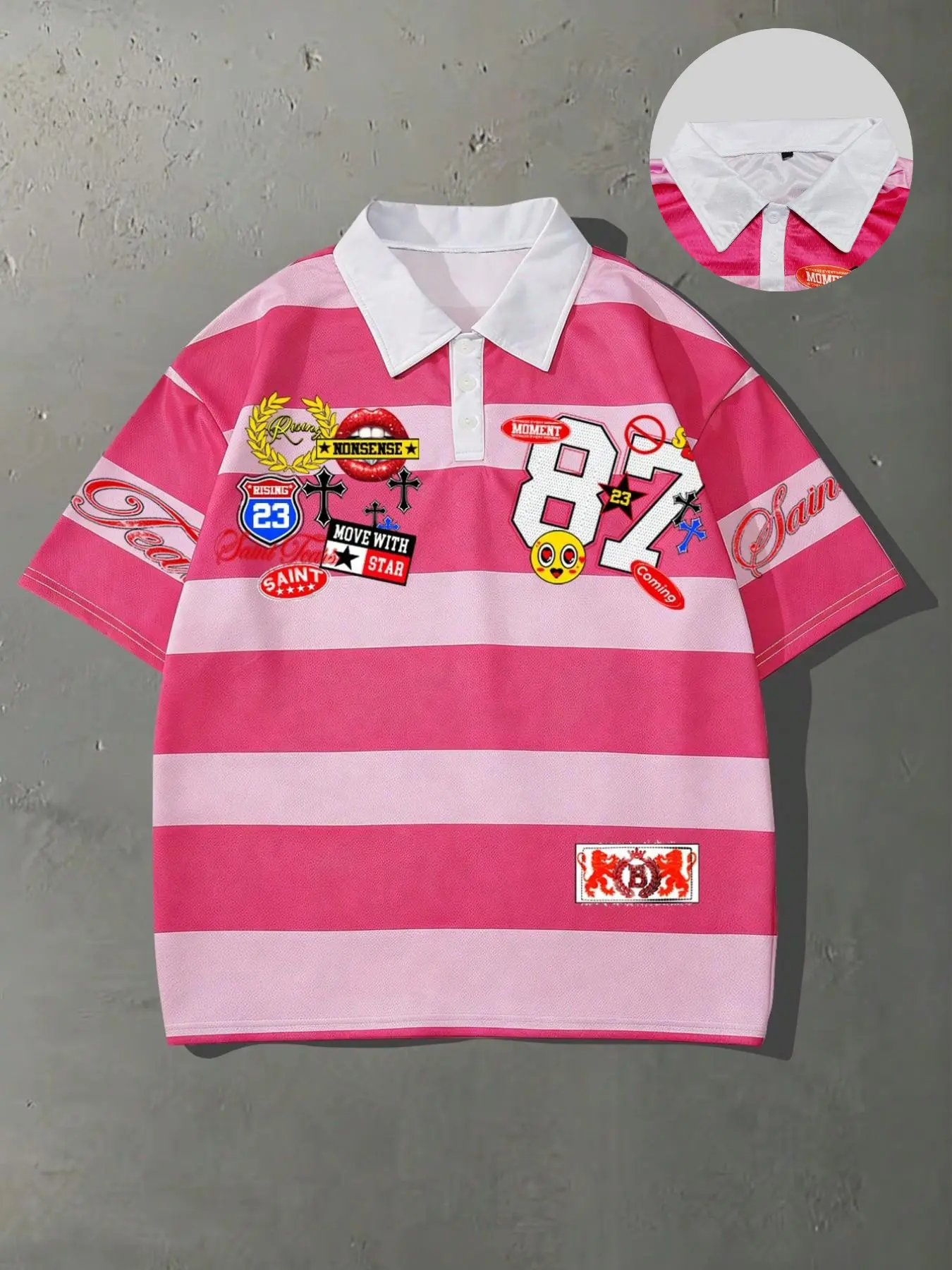 American Vintage Striped Polo Shirt, Oversized Loose Fit, Short Sleeve, Breathable Mesh Fabric, Casual Streetwear Fashion, Ideal for Sports, Breathable Polo Shirts
