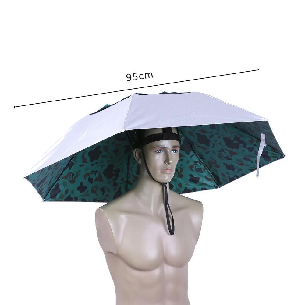 Oversized Hands-Free Umbrella HatAdjustable Sun Rain Cap,7-Rib Anti-UVWaterproof Headwear for Fishing Gardening GolfSunshade Outdoor