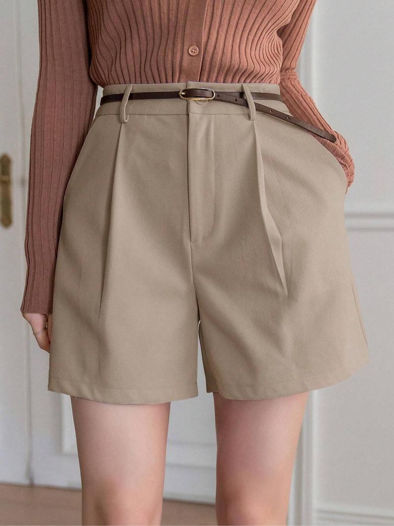 Women's Solid Color   Button Shorts, Casual Pocket Design Straight Leg Shorts for Daily Wear, Ladies Bottoms for All Seasons