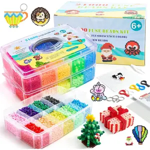 Fuse Beads, 21,000 pcs Fuse Beads Kit 22 Colors 5MM for Kids, Including 8 Ironing Paper,48 Patterns, 4 Pegboards, Tweezers, Beads Compatible Kit