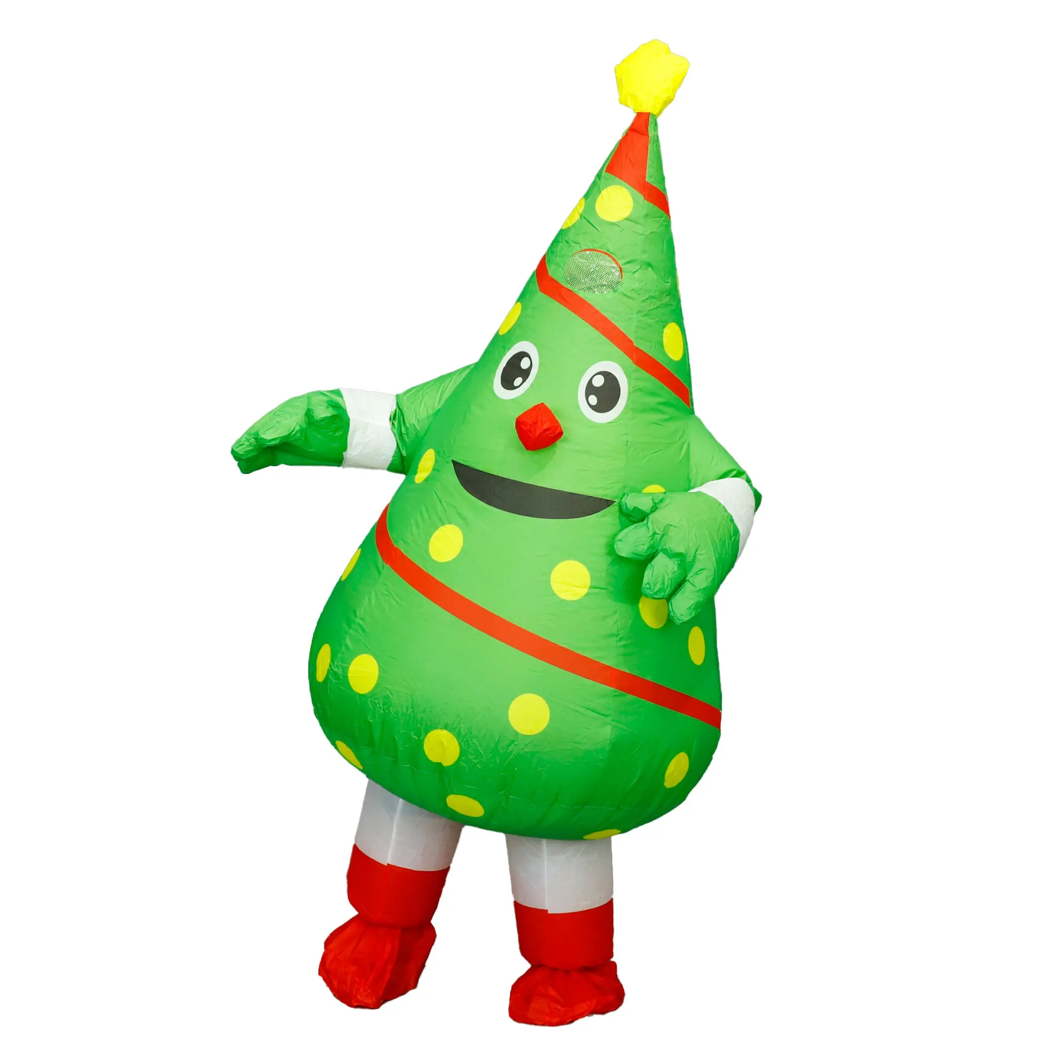 Cute Cartoon Inflatable Christmas Tree Costume, Full Body Set with Decorative Ornaments, Perfect for Holiday Parties and Parades