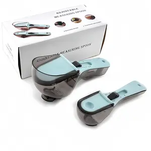 Hot Sale 2PCS Adjustable Measuring Spoon with Scale for Baking Cooking Multifunctional Measuring Cup Scoop Dry Liquid Powder Ingredient Measure Tool Magnetic Base Space Saving Kitchen Gadget for Home RV Camping Pet Food Coffee Baking Supplies
