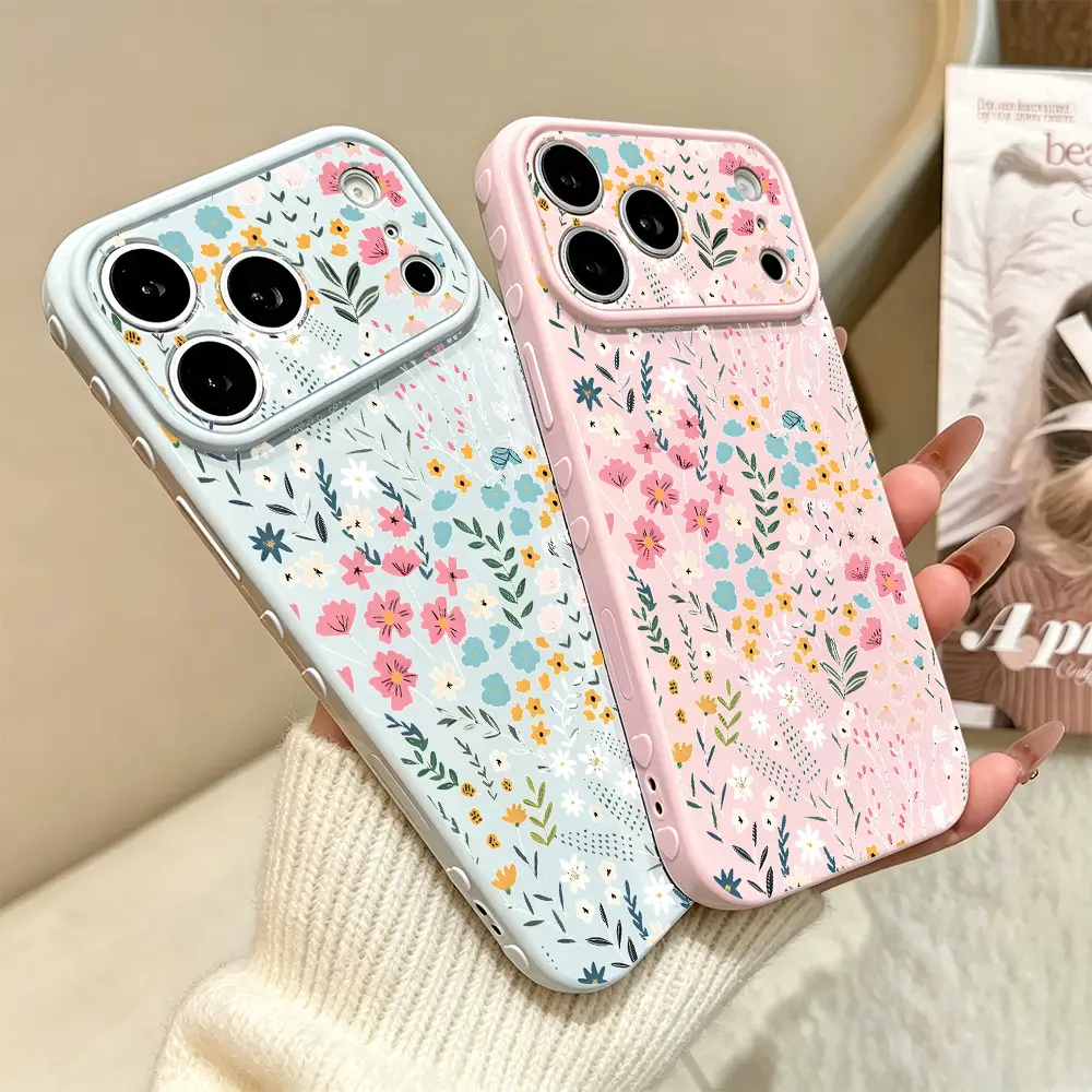 Colorful Wildflower Floral Smartphone Case - Minimalist Artistic Style, Soft Pastel Tones, Nature-Inspired iOS Devices Accessory, Multi-Model Fit for iPhone 12+ Series (11,13-16 Pro Max,17 Air), Lovely Gift for Users