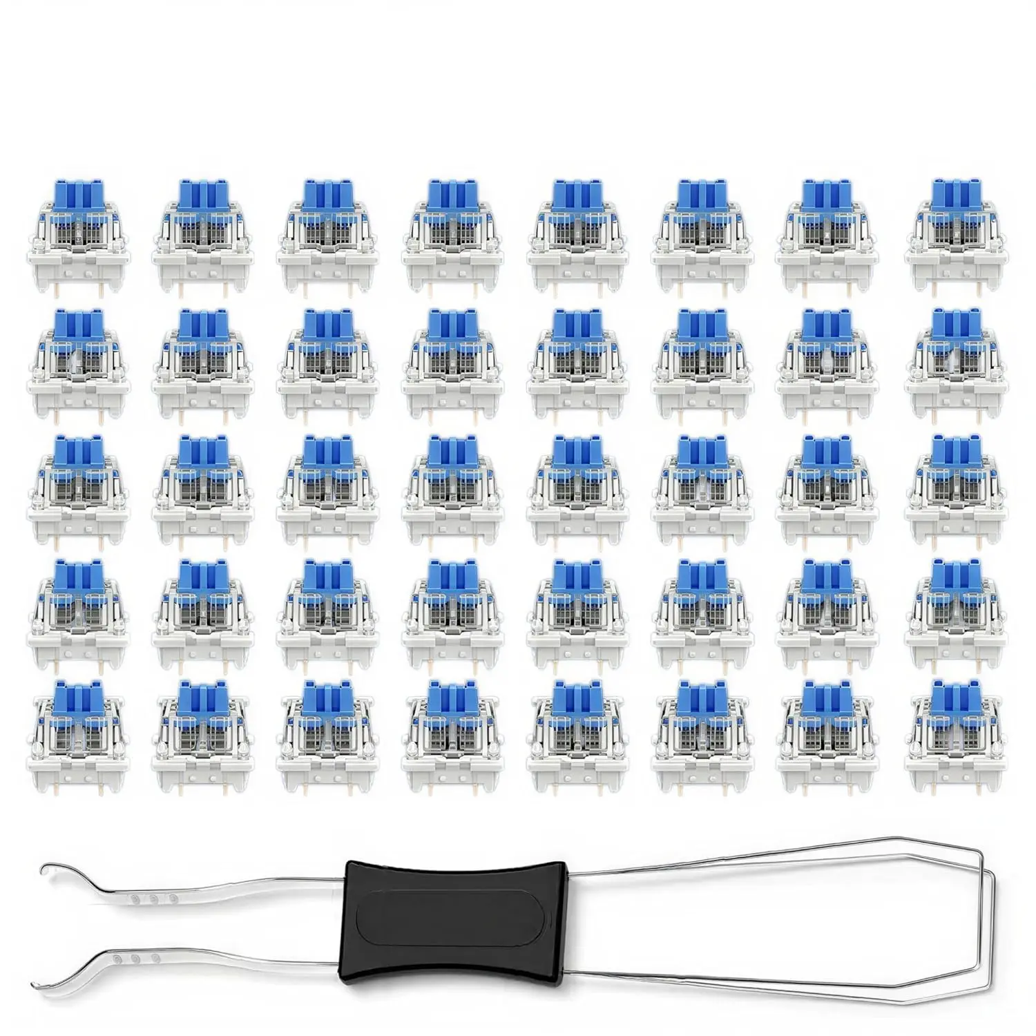 40Pack Clickers for  Prints,Blue Mechanical Keyboard Switches Set with 40 Blue 3-Pin Clicky Switches + 1Wire Keycap Remover for Repair,DIY Builds,Typing and Gaming,for Beginners Keyboard Users.