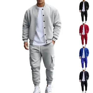 Men's Loose-Fit Casual Sportswear Set (2026 Cross-Border Autumn/Winter): American-Style Stand-Collar Varsity Jacket & Pants