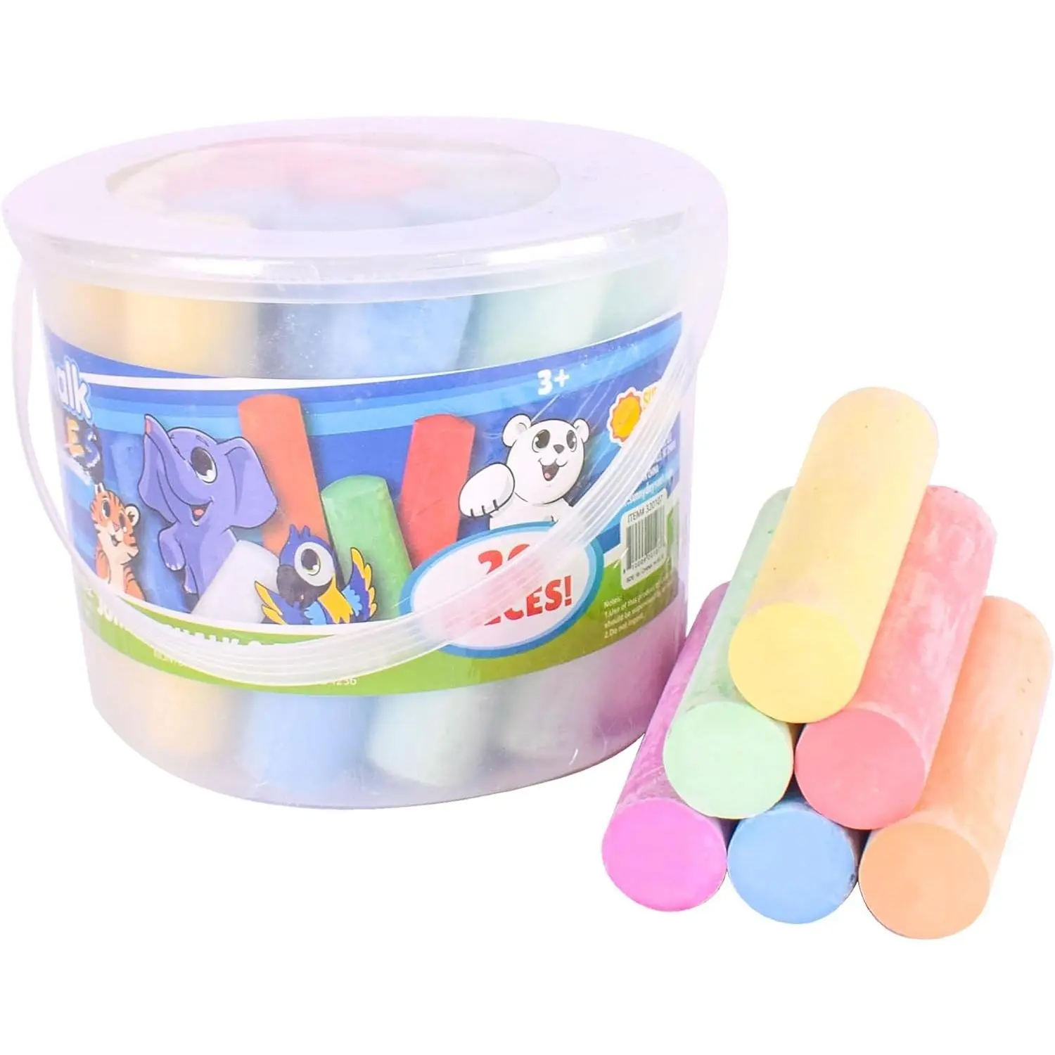 Washable Jumbo Sidewalk Chalk Set for Kids with Storage Pail with Handle, 20 Pieces, 7 Bright Colors, Outdoor Play & Chalkboard Art, Ages 3+