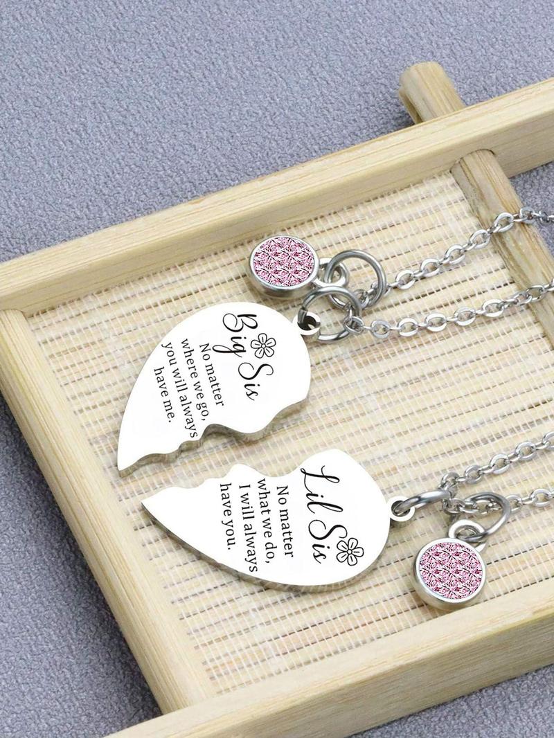 Big Sis Little Sis Matching Heart Necklace, Sisterly Love Necklace, Fashion Jewelry Accessories for Women & Girls