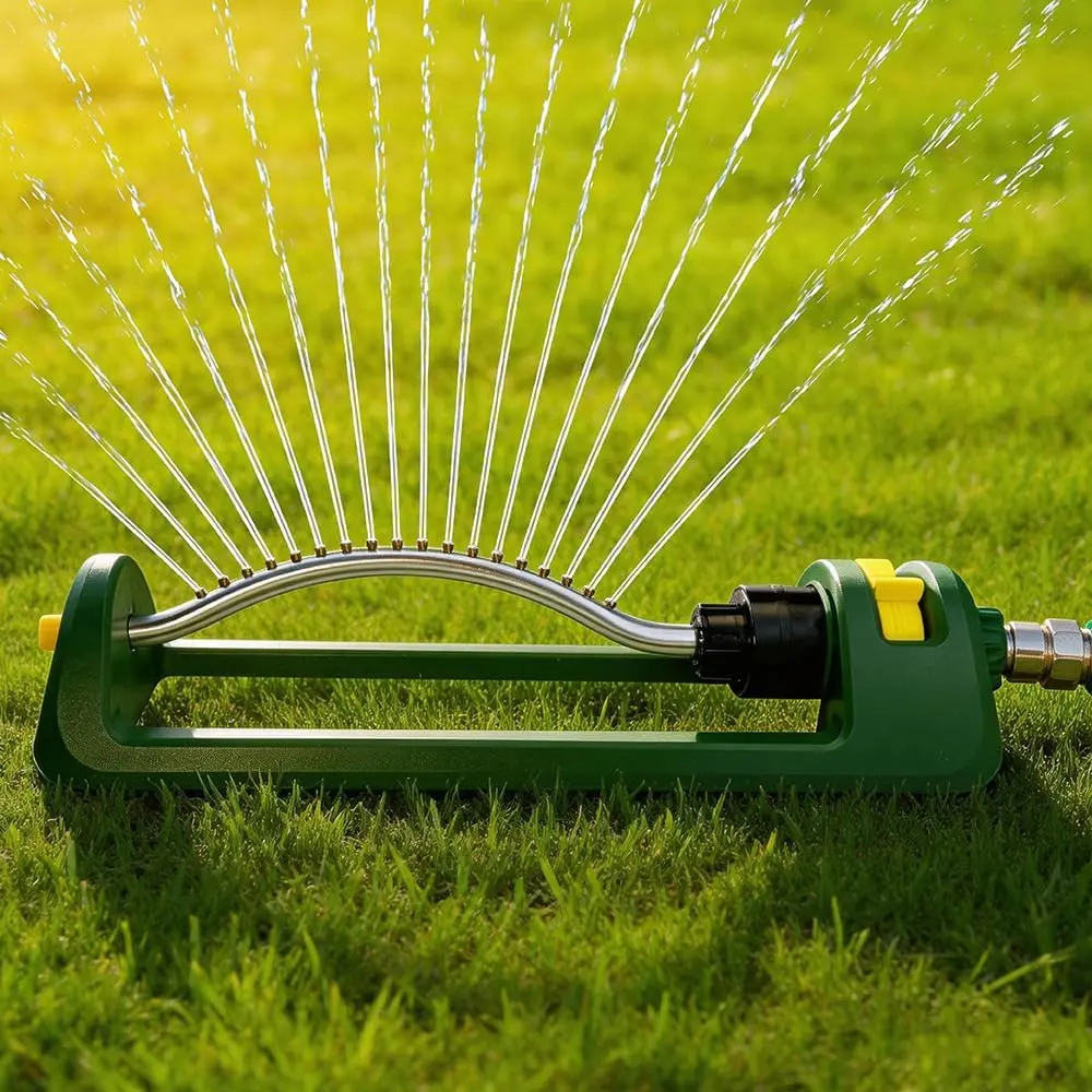 Lawn Sprinkler, 18 Brass Nozzles Garden Water Oscillating Sprinkler for Yard Covers up to 3,600 sq.ft, Heavy Weight Base, -in  Jet Cleaning , Green, Yellow