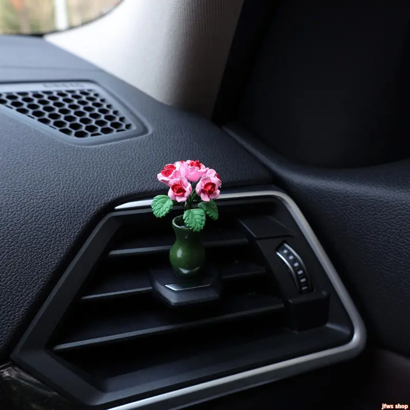 New Mini Vase And Rose Flower Car Dashboard Ornament Set For Women Cute Healing Decorative Accessory With Lovely Design Perfect For Interior Car Decoration And Daily Driving Gift Available In Multiple Colors Light Luxury Summer Cute And Cool US Design