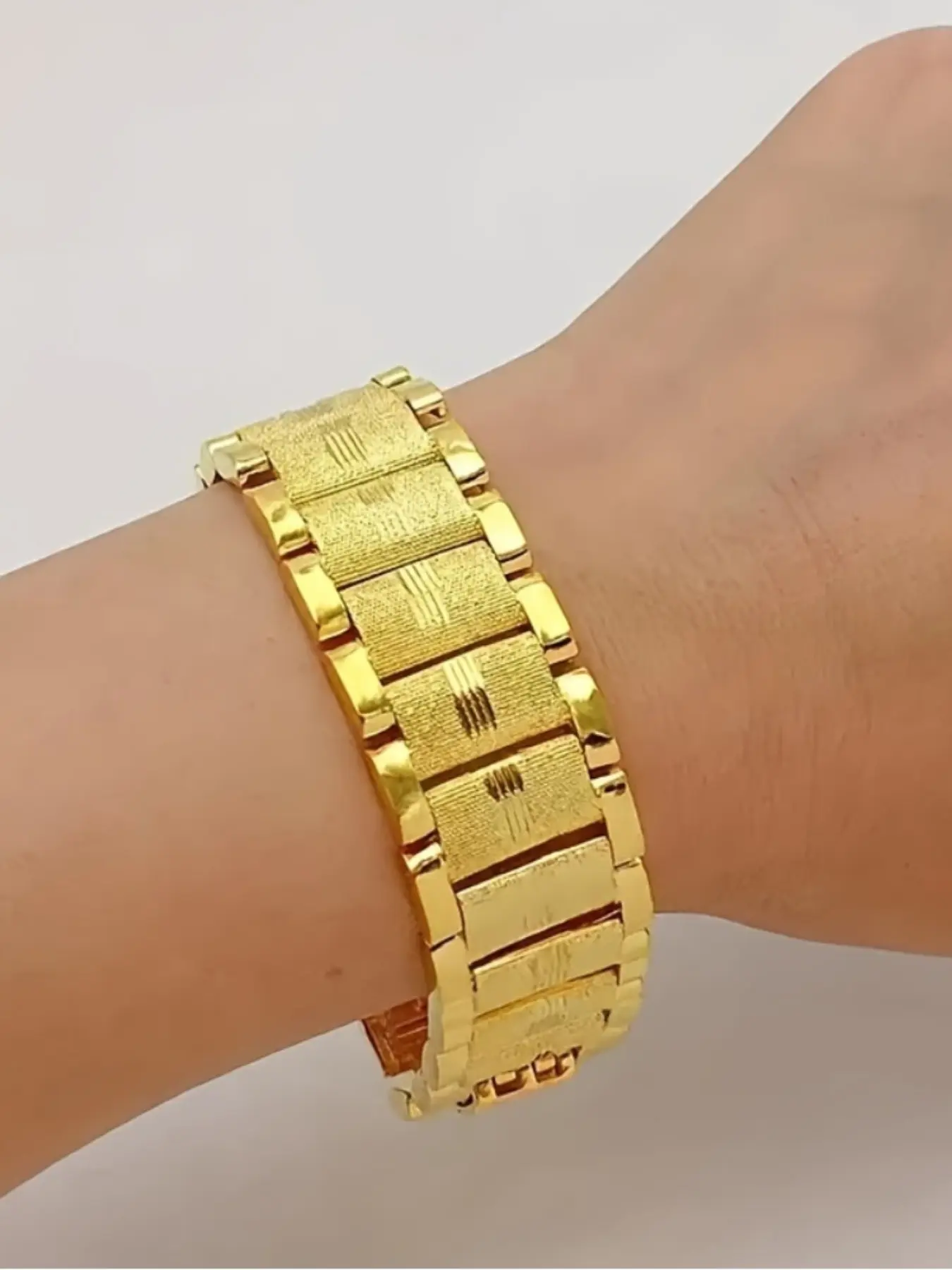 Wide Edition Engraved Watch Chain, Copper Plated, Classic and Elegant Men's Bracelet, Stylish Accessory for Men
