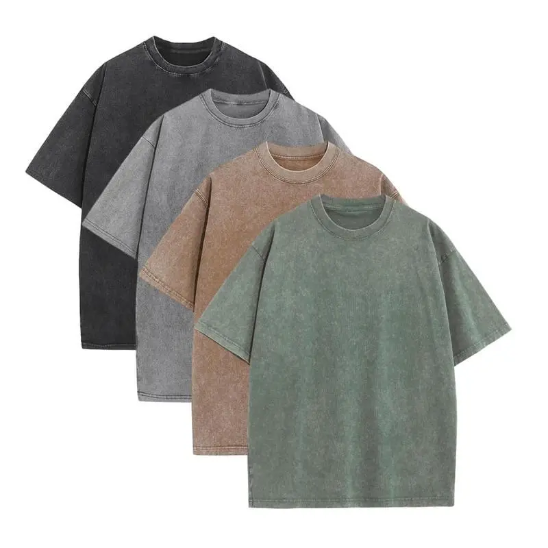 4-piece women's sports shirt  Fashionable retro thick sports shirt  Cotton fitness scrubbed loose large-sized T-shirt