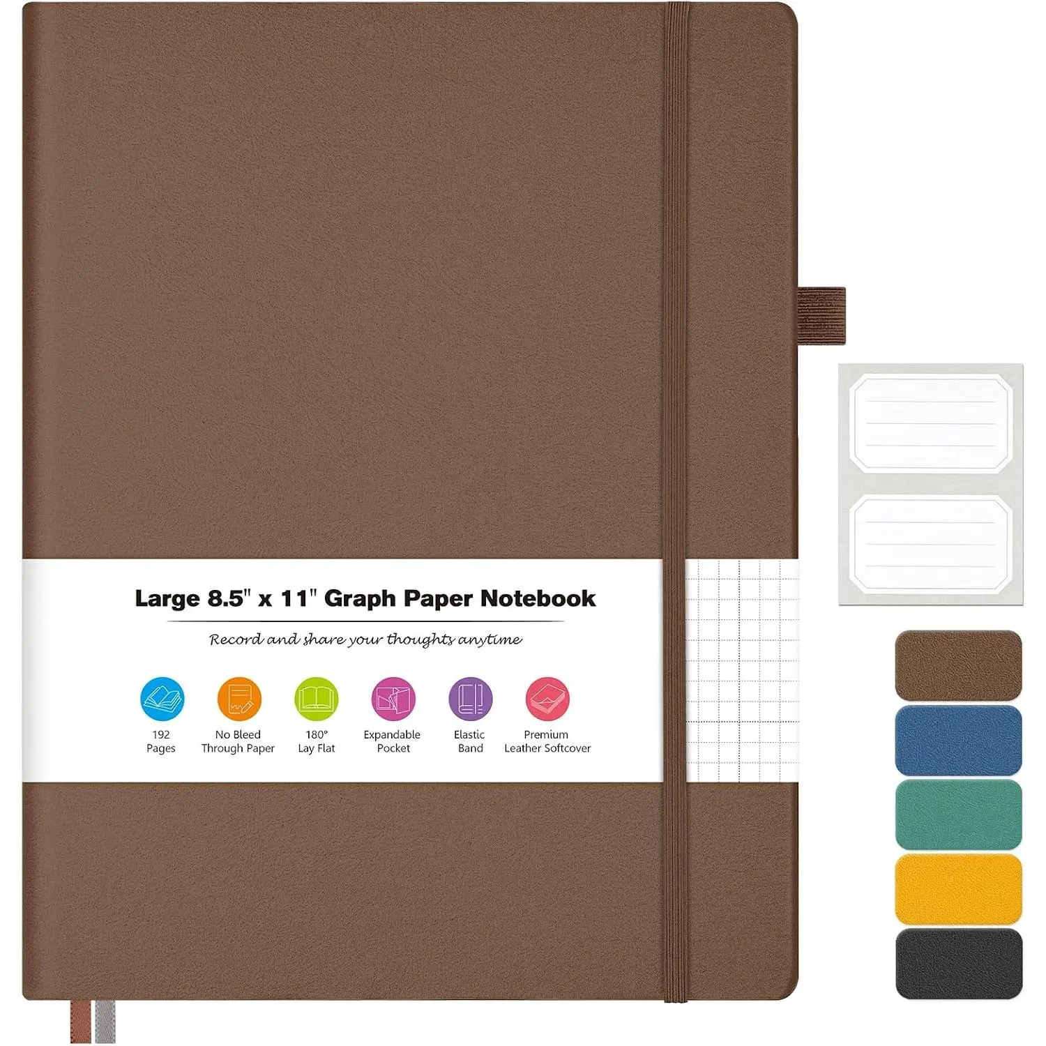 College Ruled Notebook, A4 Softcover Leather Notebook for Work, Lined Notebook Journal for Women, Men, 192 Thick Paper, Lay Flat, Large Notebook with 2 Pockets, Professional Business Notebook, Brown