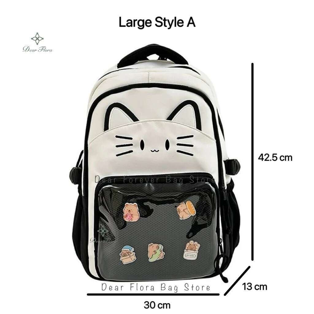 Y2K Cute Cat Ita Backpack Large Capacity Knapsacks Casual Girl Transparent DIY Display Rucksack Cartoon Trendy Travel Schoolbags