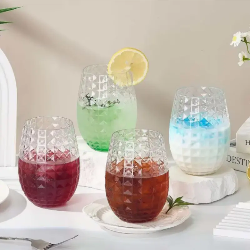 24-Piece Transparent Clear Pineapple Texture Plastic Cup Set, Durable Outdoor Drinkware, Ideal for Parties, Picnics, Weddings, Holidays, Beach