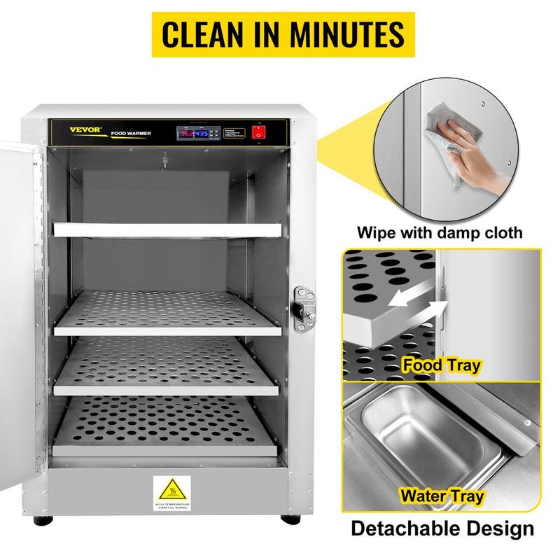 VEVOR Hot Box Food Warmer, 16"x16"x24" Concession Warmer with Water Tray, Four Disposable Catering Pans, Countertop Pizza, Patty, Pastry, Empanada, Concession Hot Food Hold Tested to UL Standards